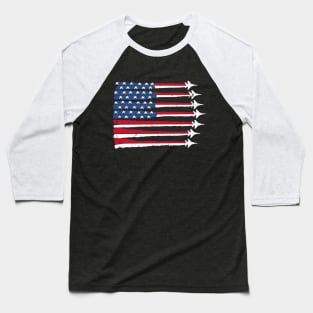 Fighter Jet Airplane American Flag Patriotic 4th Of July distressed Baseball T-Shirt